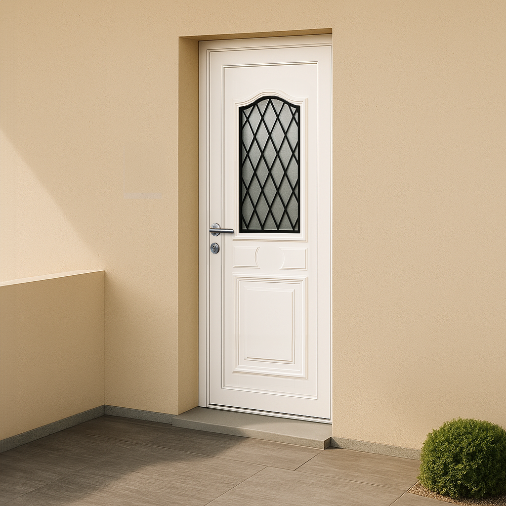 Porte d’entrée en PVC vitrée blanche Athena 9 décor
