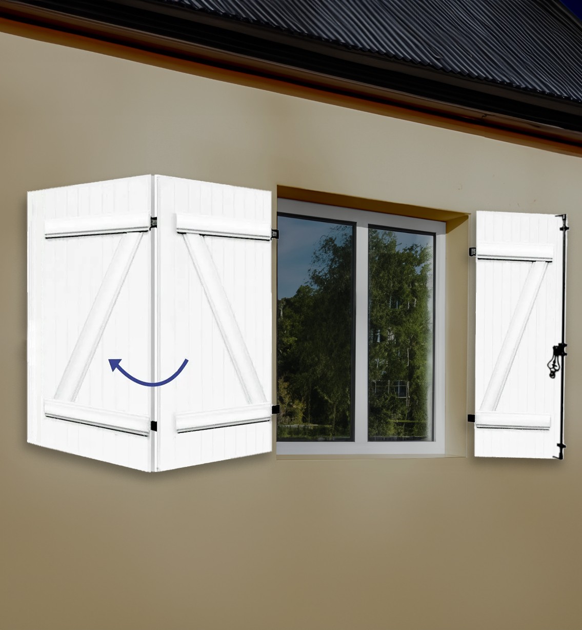 Volet battant à barres et écharpe 3 vantaux