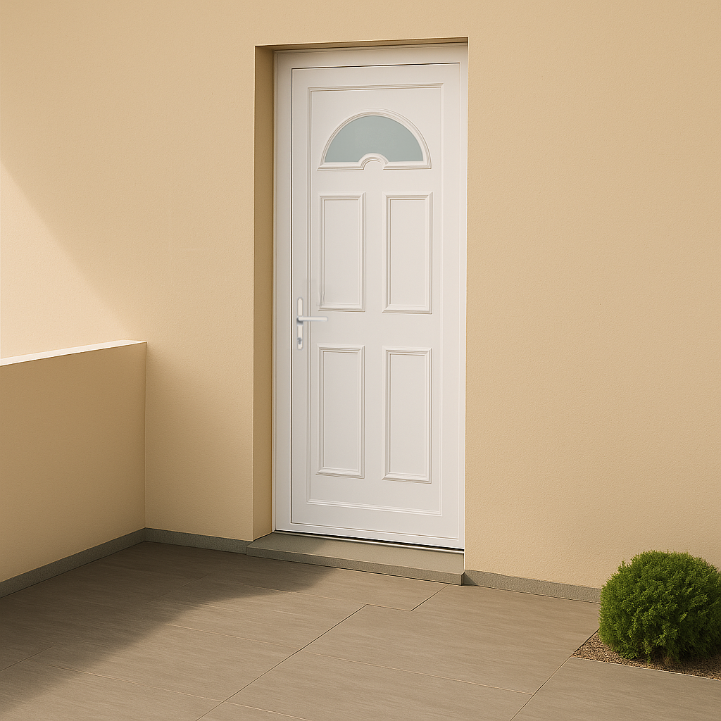 Porte d’entrée en PVC vitrée blanche Eva 13