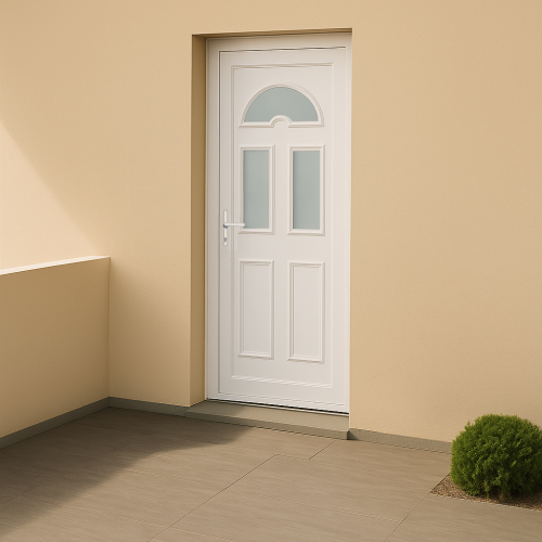 Porte d’entrée en PVC vitrée blanche Eva 14