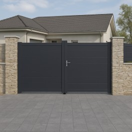 Portail battant aluminium anthracite FARO (en situation)