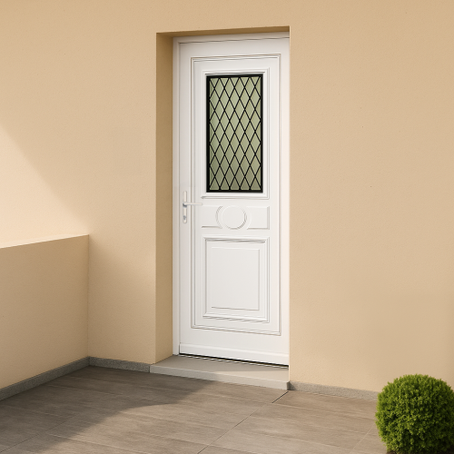 Porte d’entrée en PVC vitrée blanche Provencia 51 décor