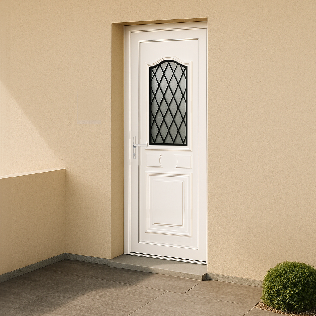 Porte d’entrée en PVC vitrée blanche Athena 9 décor