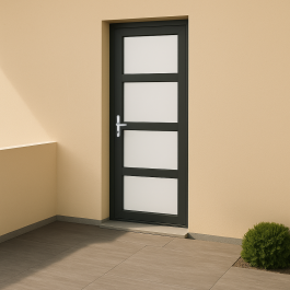 Porte d&#039;entrée PVC couleur 4 vitrages - anthracite