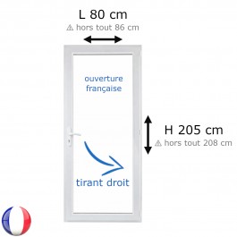 Porte fenêtre PVC H 205 x L 80 cm 1 vantail blanc pour pose en neuf - tirant droit
