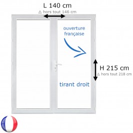 Porte fenêtre PVC H 215 x L 140 cm 2 vantaux blanc pour pose en neuf