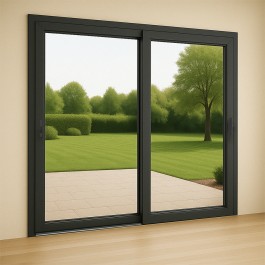 Baie vitrée ALU coulissante 2 vantaux seuil réduit anthracite