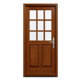 Porte d'entrée vitrée sur-mesure en bois exotique LOUISE (lasurée avec petits bois)