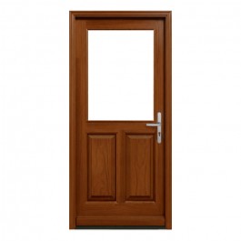 Porte d'entrée vitrée sur-mesure en bois exotique LOUISE (lasurée)