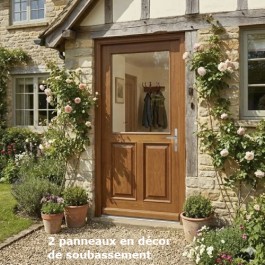 Porte d'entrée vitrée sur-mesure en bois exotique LOUISE (avec option décor 2 panneaux, lasurée)