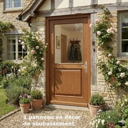 Porte d'entrée vitrée sur-mesure en bois exotique LOUISE (avec option décor 1 panneau, lasurée)