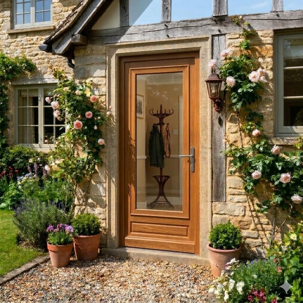 Porte d'entrée vitrée sur-mesure en bois exotique CHANTAL