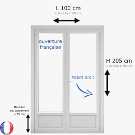 Porte fenêtre PVC H 205 x L 100 cm 2 vantaux blanc pour pose en neuf