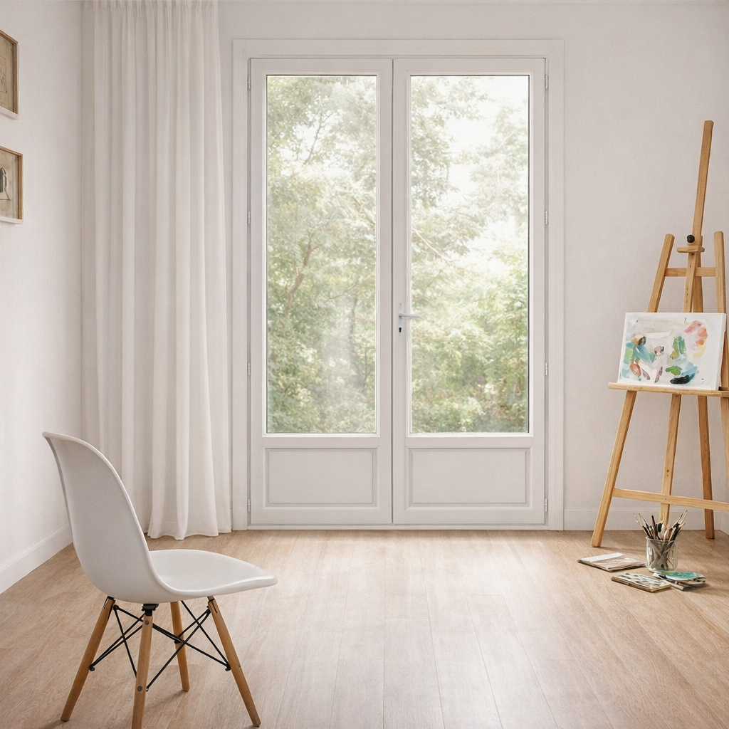 Porte fenêtre PVC H 205 x L 100 cm 2 vantaux blanc pour pose en neuf