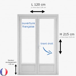 Porte fenêtre PVC H 215 x L 120 cm 2 vantaux blanc pour pose en neuf