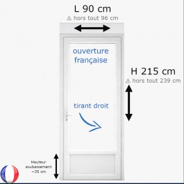 Porte Fenêtre PVC H 215 x L 90 cm 1 vantail blanc avec volet roulant électrique pour pose en neuf tirant droit