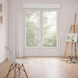Porte Fenêtre PVC H 225 x L 120 cm 2 vantaux blanc avec volet roulant électrique pour pose en neuf