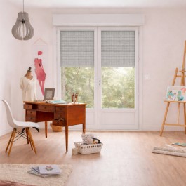 Porte Fenêtre PVC H 225 x L 120 cm 2 vantaux blanc avec volet roulant électrique pour pose en neuf