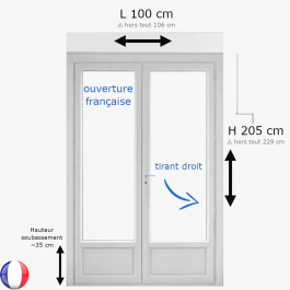 Porte Fenêtre PVC H 205 x L 100 cm 2 vantaux blanc avec volet roulant à manivelle pour pose en neuf