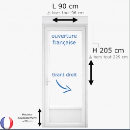Porte Fenêtre PVC H 205 x L 90 cm 1 vantail blanc avec volet roulant à manivelle pour pose en neuf tirant droit