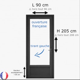 Porte fenêtre PVC H 205 x L 90 cm 1 vantail anthracite pour pose en neuf - tirant gauche
