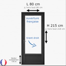 Porte fenêtre PVC H 215 x L 80 cm 1 vantail anthracite pour pose en neuf tirant droit