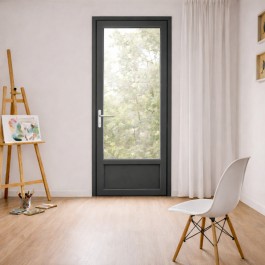 Porte fenêtre PVC H 215 x L 80 cm 1 vantail anthracite pour pose en neuf tirant droit
