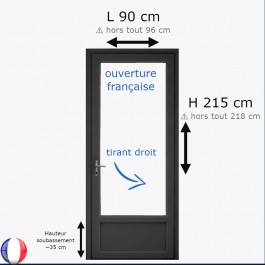 Porte fenêtre PVC H 215 x L 90 cm 1 vantail anthracite pour pose en neuf tirant droit