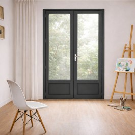 Porte fenêtre PVC H 215 x L 120 cm 2 vantaux anthracite pour pose en neuf