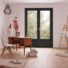 Porte fenêtre PVC H 215 x L 140 cm 2 vantaux anthracite pour pose en neuf