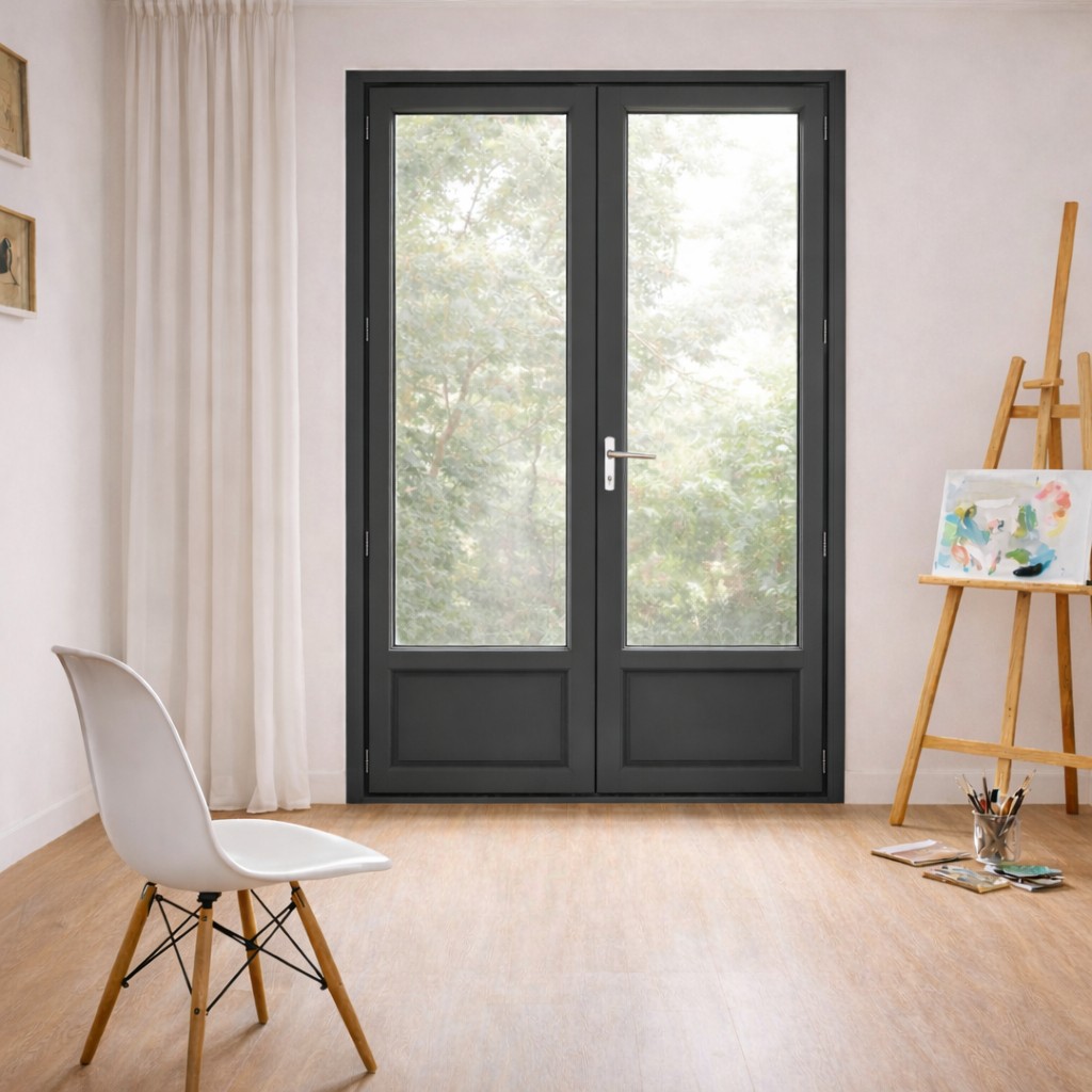 Porte fenêtre PVC H 215 x L 140 cm 2 vantaux anthracite pour pose en neuf