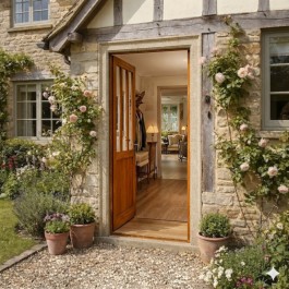 Porte d'entrée vitrée sur-mesure en bois exotique MANON