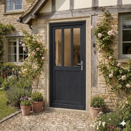 Porte d'entrée vitrée sur-mesure en bois exotique MANON (anthracite)