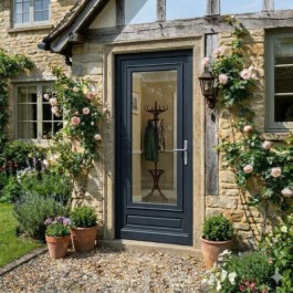 Porte d'entrée vitrée sur-mesure en bois exotique CHANTAL anthracite