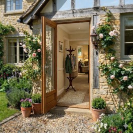 Porte d'entrée vitrée sur-mesure en bois exotique CHANTAL