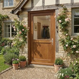 Porte d'entrée vitrée sur-mesure en bois exotique LOUISE