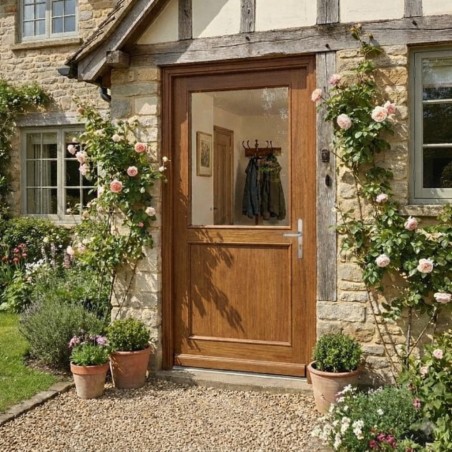 Porte d'entrée vitrée sur-mesure en bois exotique LOUISE