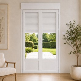 Porte Fenêtre PVC H 205 x L 100 cm 2 vantaux blanc avec volet roulant électrique pour pose en neuf