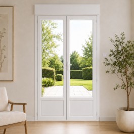 Porte Fenêtre PVC H 205 x L 100 cm 2 vantaux blanc avec volet roulant électrique pour pose en neuf