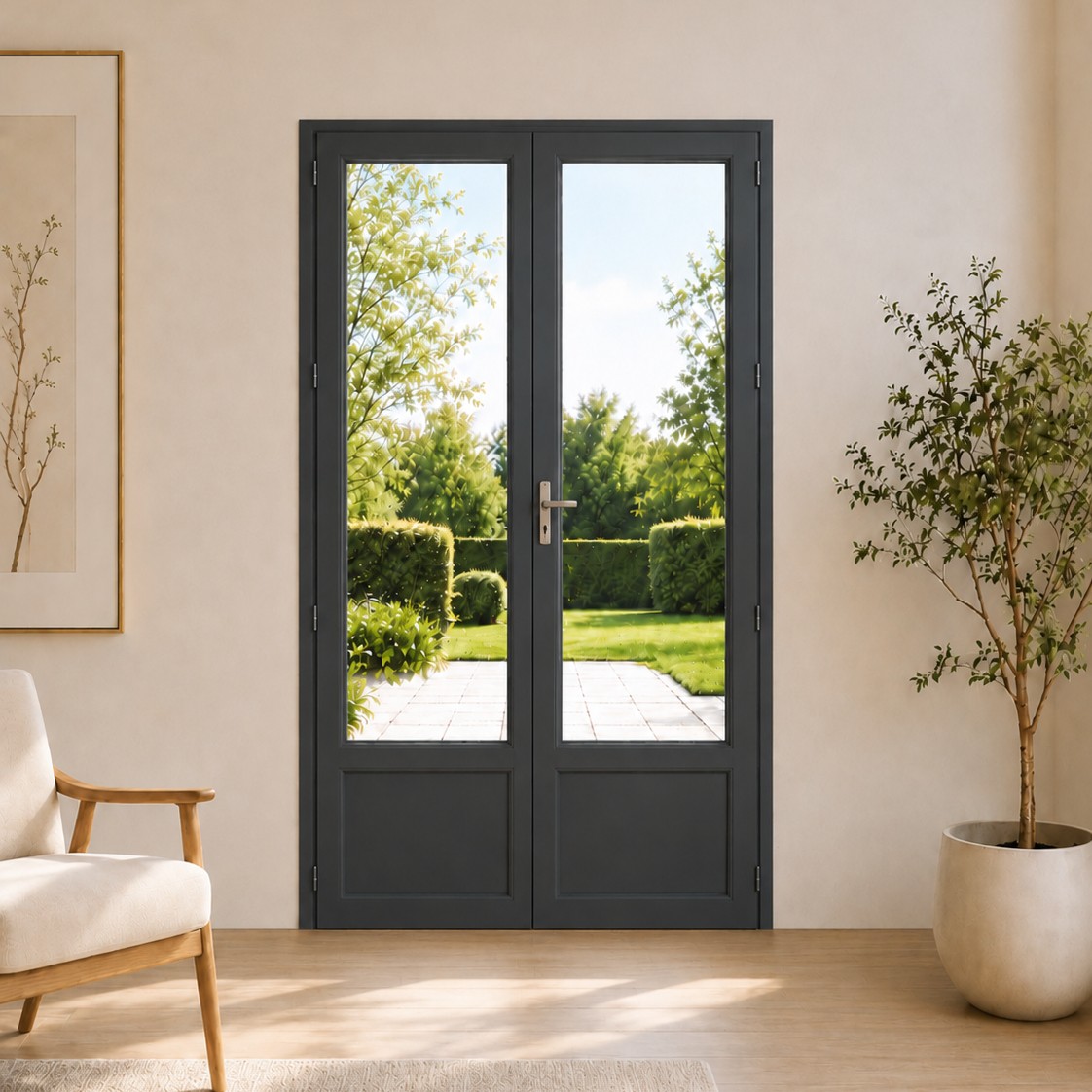 Porte fenêtre PVC H 205 x L 140 cm 2 vantaux anthracite pour pose en neuf