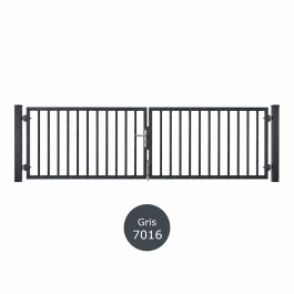 Portail barreaudé acier galvanisé 2 vantaux hauteur 100 cm - gris