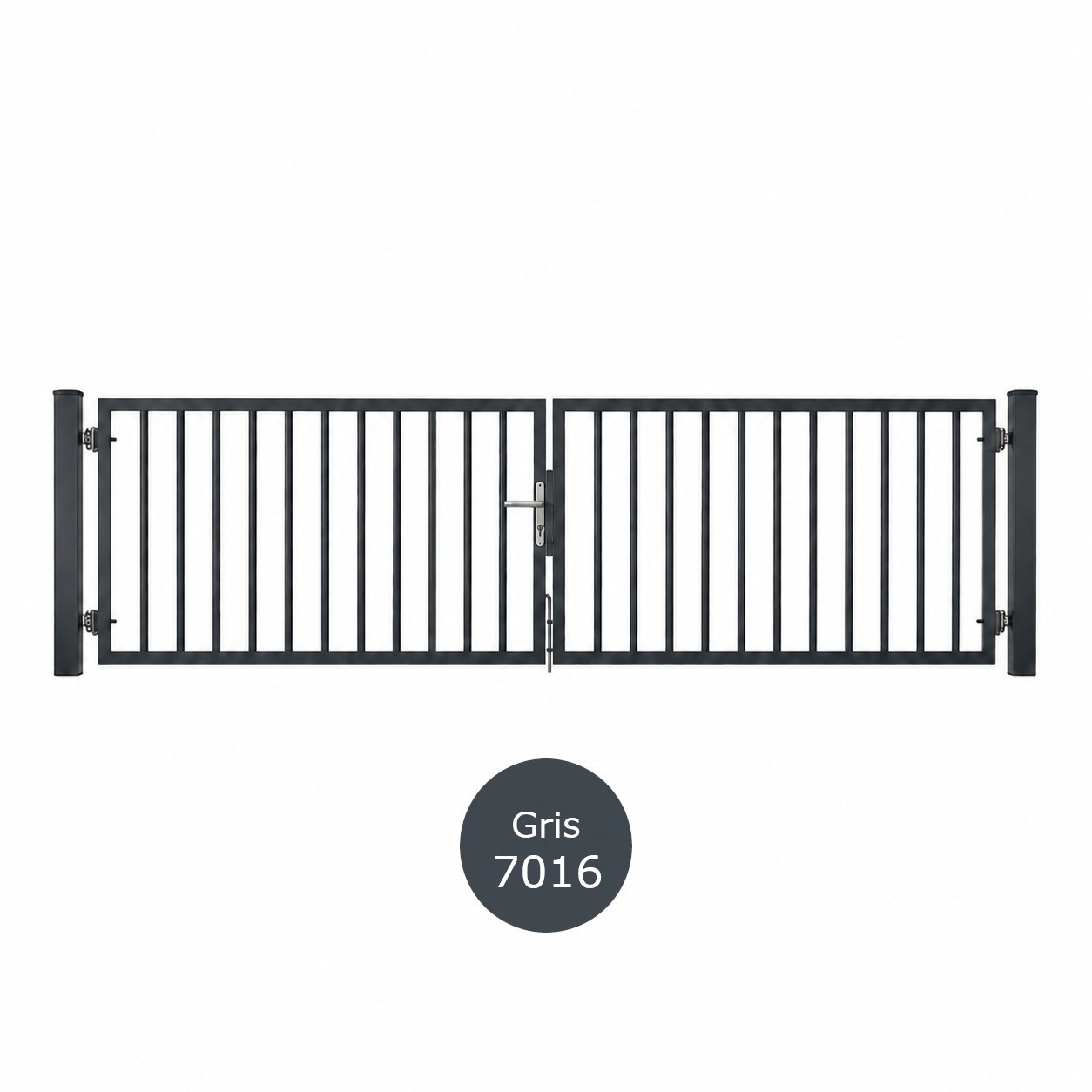 Portail barreaudé acier galvanisé 2 vantaux hauteur 100 cm - gris
