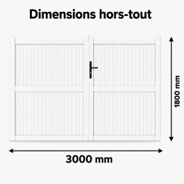 Portail battant PVC standard GUÉRANDE blanc hauteur 1800mm - largeur 3000 mm