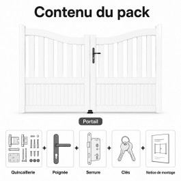 Portail battant PVC standard BREST blanc INCURVÉ - composition pack