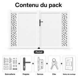 Portail battant PVC standard ARLES blanc CARRÉ - contenu du pack