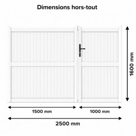 Portail battant PVC standard GUÉRANDE blanc hauteur 1600mm - largeur 2500 mm