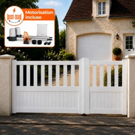 Portail battant électrique PVC blanc ÉTRETAT - largeur 2500 mm