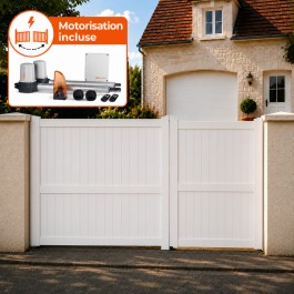 Portail battant électrique PVC blanc GUÉRANDE H.1600 mm - largeur 2500 mm
