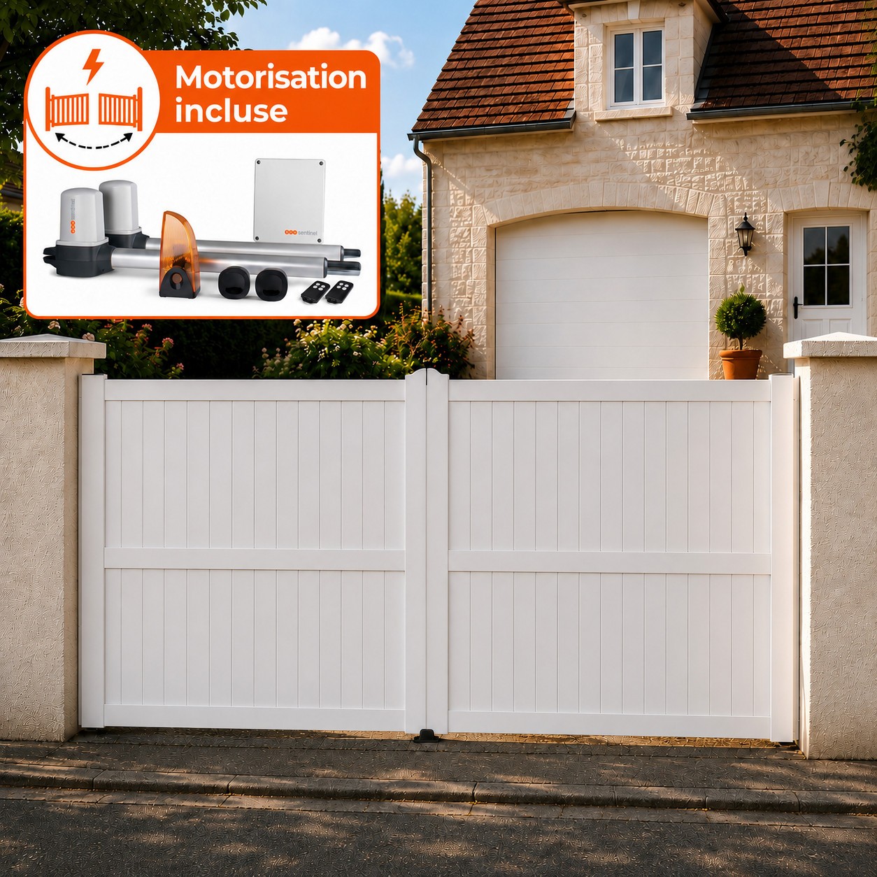Portail battant électrique PVC blanc GUÉRANDE H.1800 mm