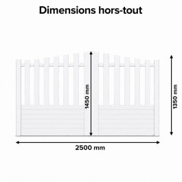Portail battant électrique PVC blanc ALENÇON CHAPEAU DE GENDARME - largeur 2500 mm